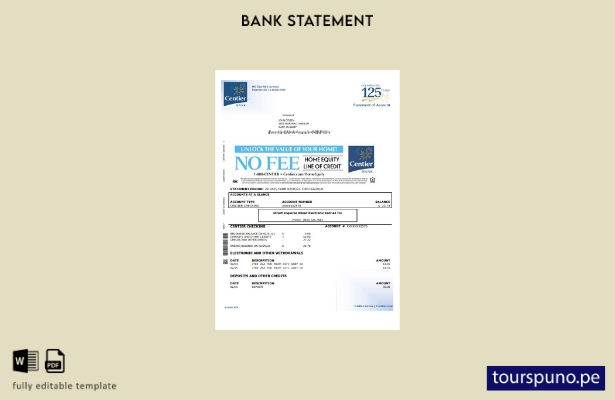 listo para imprimir plantilla de word   extracto bancario de Indiana Centier de 